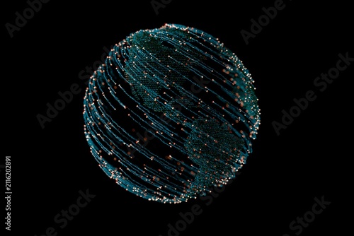 Futuristic digital sphere with glowing network connections, AI, big data, and cybersecurity concept