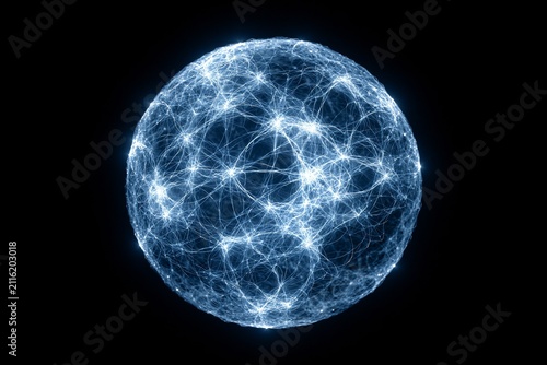 Futuristic digital sphere with glowing network connections, AI, big data, and cybersecurity concept