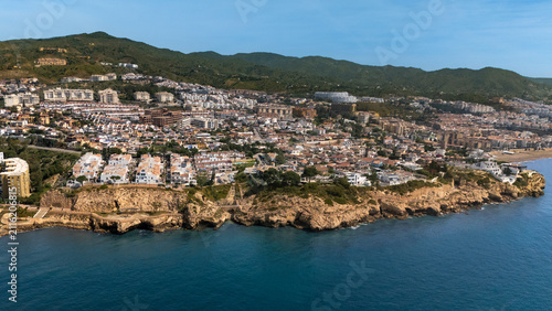 Aerial panoramic view of Rincón de la Victoria coastline on Costa del Sol Spain