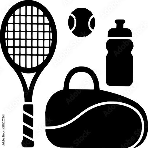 Tennis Sport Equipment Silhouette Icon Set Vector Illustration