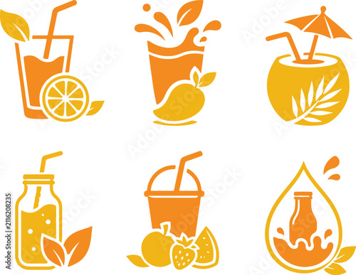 Fresh Fruit Juice Drink Logo Collection Vector Illustrations