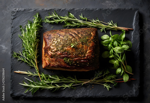 Herb crusted roasted meat w...