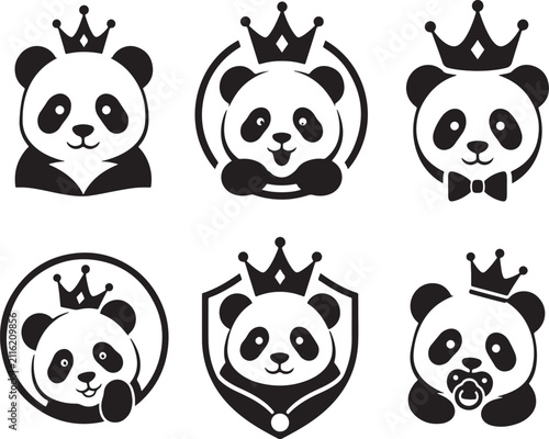 Cute Royal Panda Mascot Logo Collection Vector Illustrations