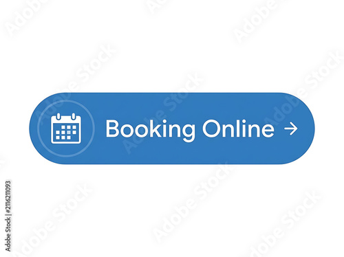 Blue button with calendar icon and booking online text isolated on white background