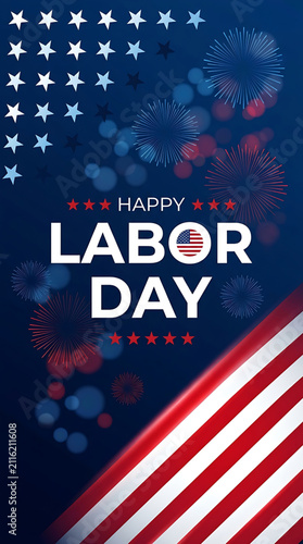 Patriotic Labor Day Celebration Background Featuring American Flag Motifs and Festive Fireworks for National Holiday Greeting