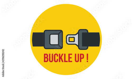 Seatbelt Buckle Up Safety Reminder Icon on Yellow Background