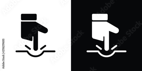 Quadro su tela Minimal flat vector icon of a hand pressing a recessed push button with impact lines
