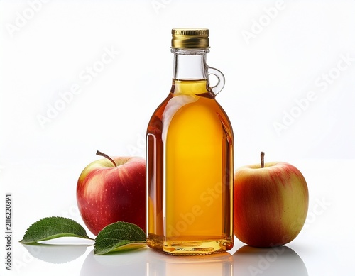 a bottle of apple cider vinegar on white background