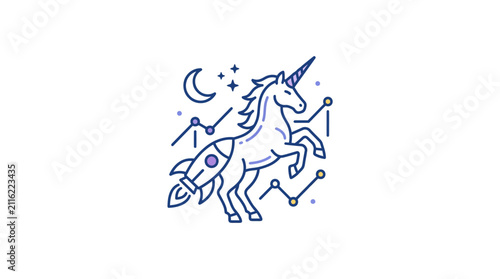 Futuristic Unicorn Illustration Representing High Growth Tech Startup Concept and Business Success