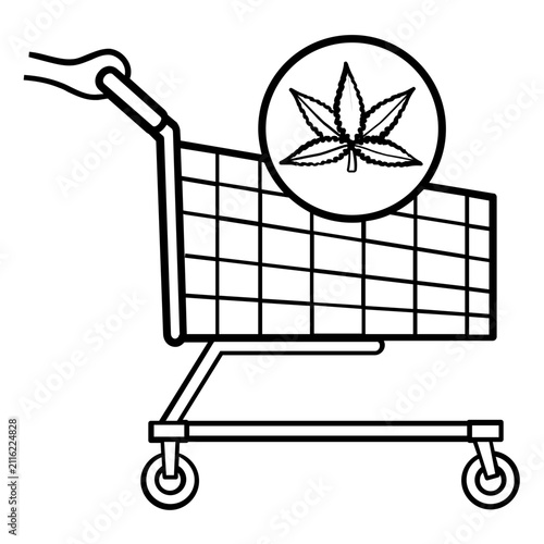 weed shopping cart concept, medical marijuana marketplace vector icon design, weed retail store stock illustration