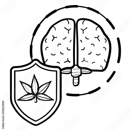 cannabis brain protection concept, cannabinoid neuroprotection vector icon design, medical marijuana brain research stock illustration