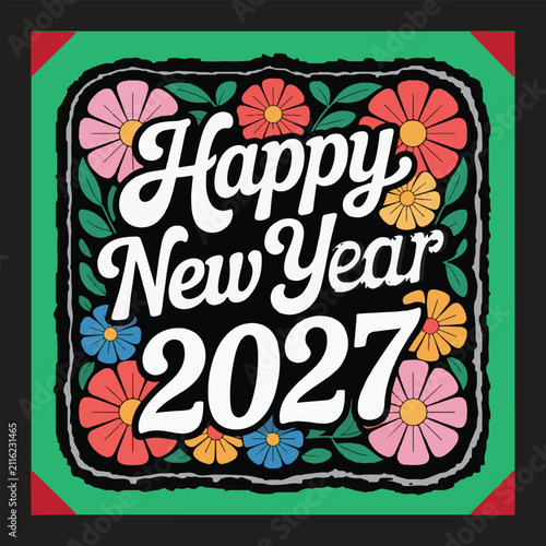A Minimalist Typography Calligraphy Of This Word ''Happy New Year 2027''With Desing And Vector Art