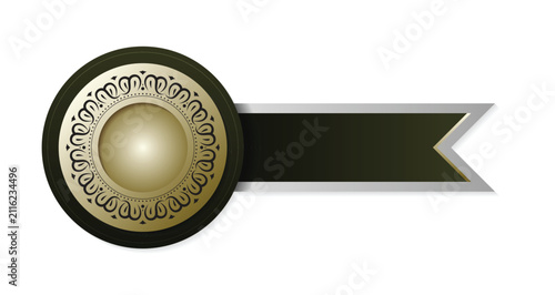 Luxury Gold Ornamental Ribbon Badge with Elegant Circular Decorative Frame