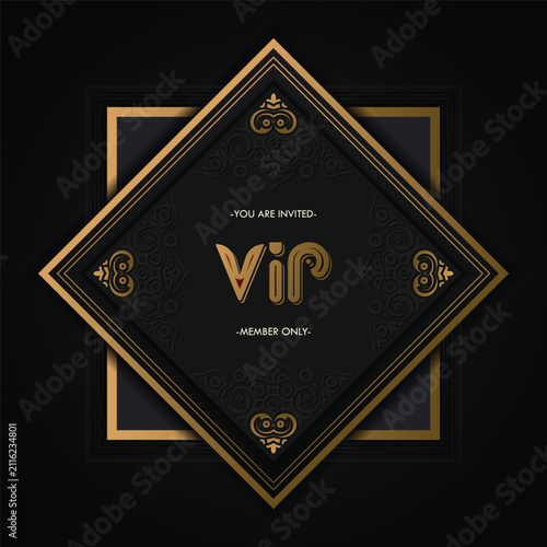 Luxury Black and Gold VIP Invitation Card with Elegant Ornamental Frame