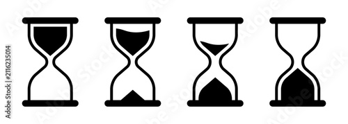 Sand watch icon set, Hourglass set representing time, duration, waiting, loading, deadline. Transparent PNG and vector illustration