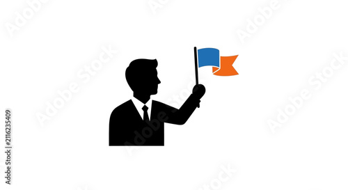 Foto Businessman holding a small flag.