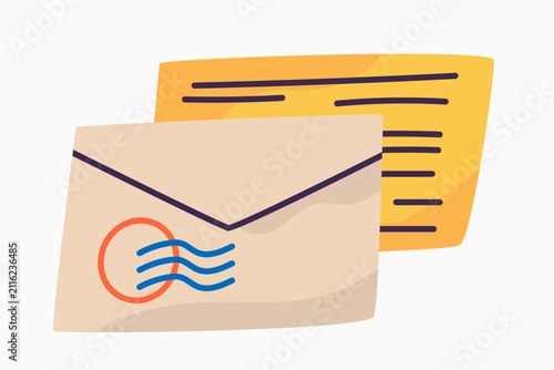 Quadro su tela Vintage hand drawn paper letter with postmark stamp icon illustration