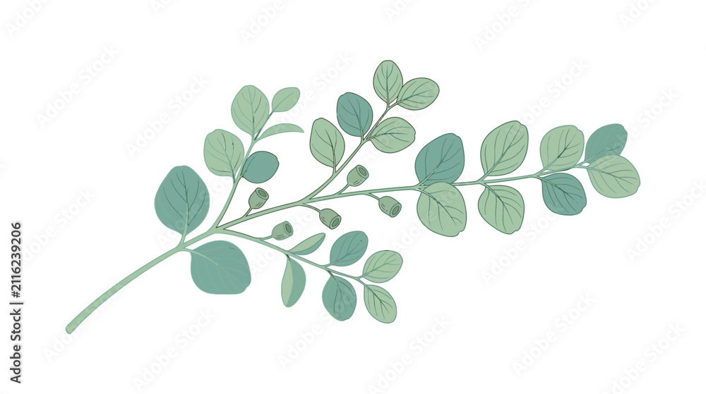 Obraz premium Delicate Botanical Branch with Green Leaves