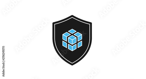 Canvastavla A Logo Or Emblem Of A Shield Or Shield With A Black Background And A Blue