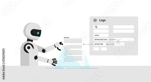 Cuadro en lienzo A Robot With A White Body And Blue Eyes Standing In Front Of A Computer