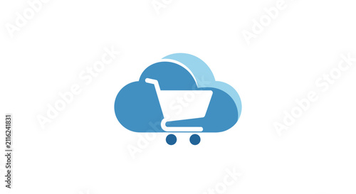 A Simple Illustration Of A Blue Cloud With A Shopping Cart Inside It The