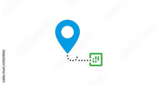 A Simple Illustration Of A Blue Map Pointer With A Green Square Icon Next