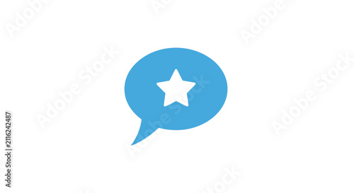 Blue speech bubble with star.