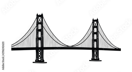 Cuadro en lienzo Side View Hand Drawn Vintage Engraving Illustration of a Suspension Bridge Cross