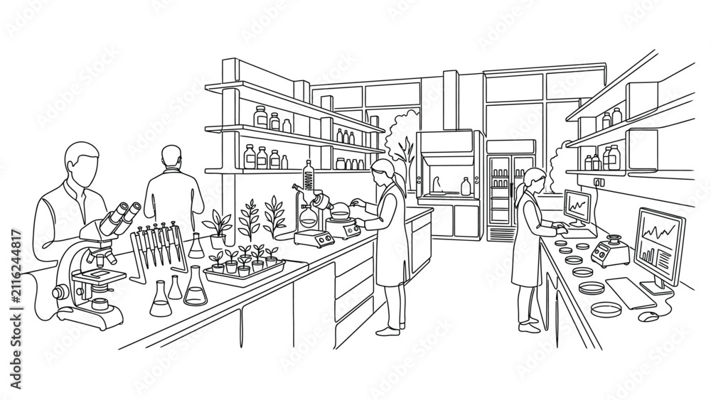 Obraz premium Group of scientists working in a modern laboratory setting.