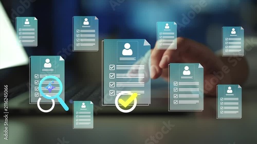 Ai scanning CVs, Human resources management technology and automation in business.