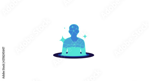Cuadro en lienzo Blue silhouette of a person meditating.