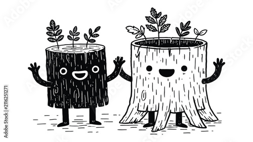 Tree drawing icon artistic stump plant growth character