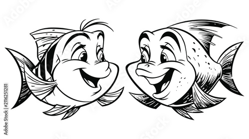 Fish illustration black white cartoon sketch drawing