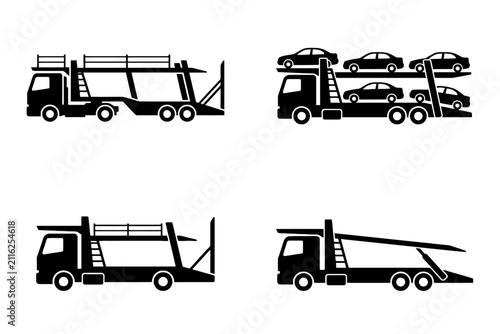 Car Carrier Truck Silhouettes with and without Loaded Vehicles