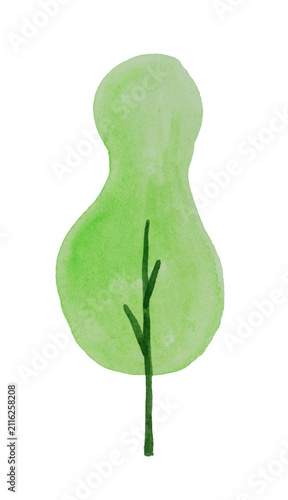 Hand-painted watercolor green abstract tree isolated on a transparent background. Botanical illustration with a unique organic tree shape, ideal for greeting cards, planners, branding, stickers