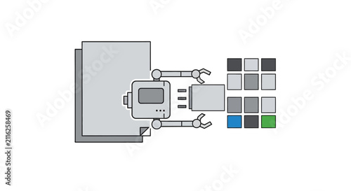 Canvastavla Robot with wrenches and color palette.