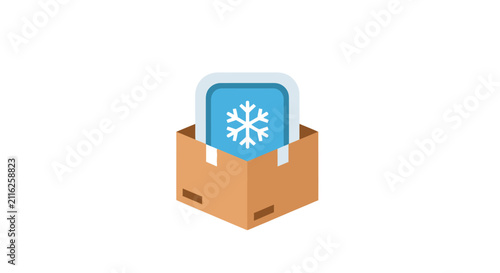 Cardboard Box with Blue Snowflake Icon.