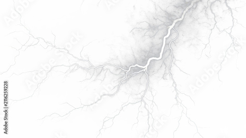 Digital monochrome image of a bright white lightning bolt striking a dark grey background