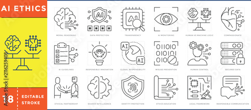 фотографія AI Ethics line icons set