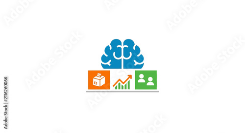 Brain with business icons logo.
