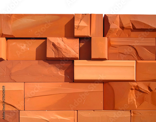 Modern Terracotta Brick Wall Texture with Geometric Relief and Natural Shadows