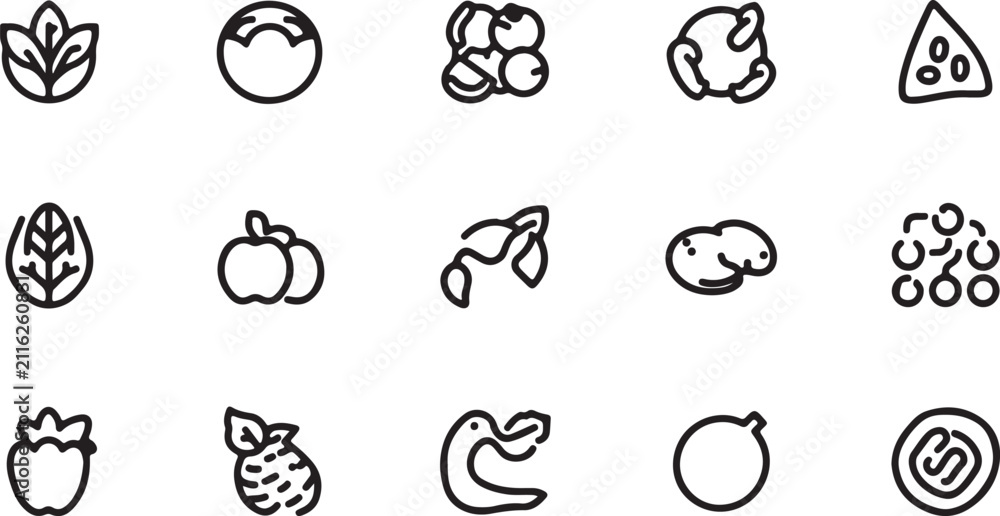 Obraz premium Collection of simple black and white animal line icons.