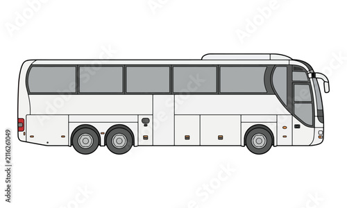 White Tour Bus Side View Illustration on Plain Background