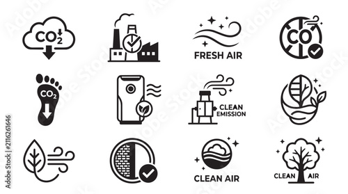Eco-friendly sustainability icons for green business campaigns. Vector infographic set on clean energy and carbon reduction concepts.