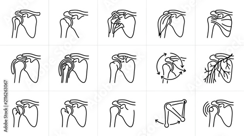 Foto Human shoulder anatomy illustration: bones, muscles, movement, and joint diagram