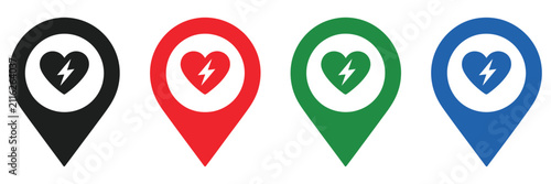 Konstfotografi AED Sign with Heart and Electricity Symbol, Automated External Defibrillator Eme