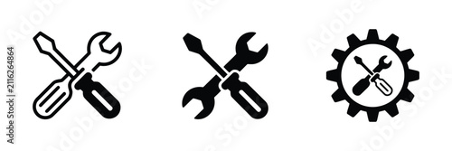 Obraz na płótnie Maintenance icon set, crossed wrench, screwdriver, gear, repair tools, engineering service, equipment maintenance, vector illustration