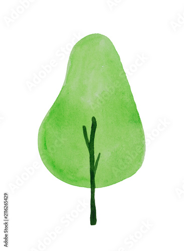 Hand-painted watercolor green tree with a pear-shaped, isolated on a transparent background. Botanical illustration perfect for educational materials, greeting cards, planners, branding, stickers