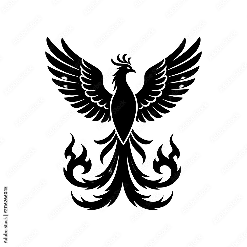 Fototapeta premium Premium Neo Minimal Phoenix Bird icon featuring the legendary mythical bird rising from flames with elegant spread wings and flowing tail feathers. Symbolizes rebirth, immortality, resilience, transfo
