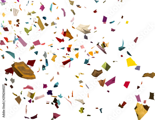 Multicolored Paper Confetti Falling Against a Solid Black Background